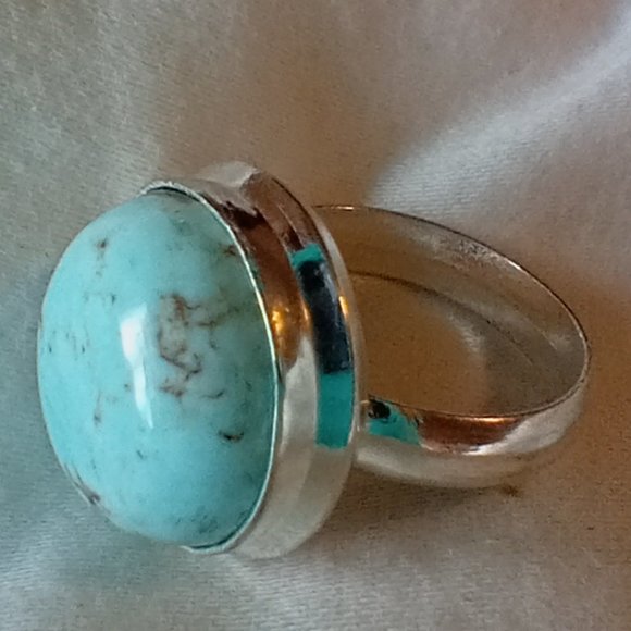 REAL BEAUTIFUL RARE LIGHT BLUE Turquoise 925 SIlver Ring JEWELRY - Picture 1 of 5